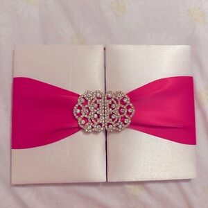 Beautiful, fabric, jeweled, custom made Invitation holders set of 80